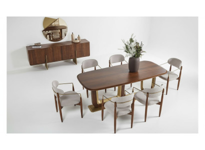 Ensemble de salle à manger moderne Composé de Table à manger 6x Chaises Miroir Buffet
