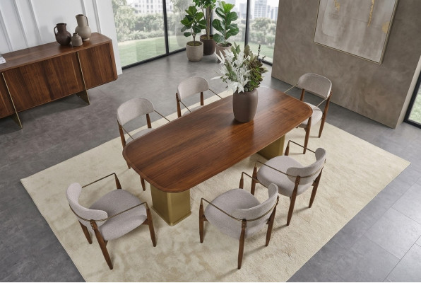 Ensemble de salle à manger moderne composé d'une table à manger et de 6 chaises marron, 7 pièces.
