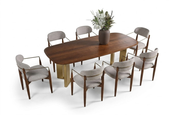 Ensemble de salle à manger moderne composé d'une table à manger et de 6 chaises marron, 7 pièces.