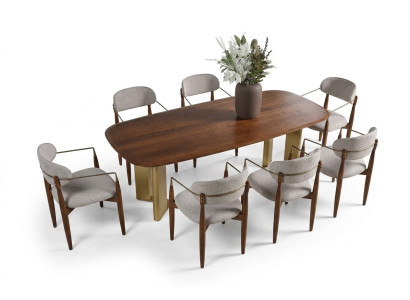 Ensemble de salle à manger moderne composé d'une table à manger et de 6 chaises marron, 7 pièces.