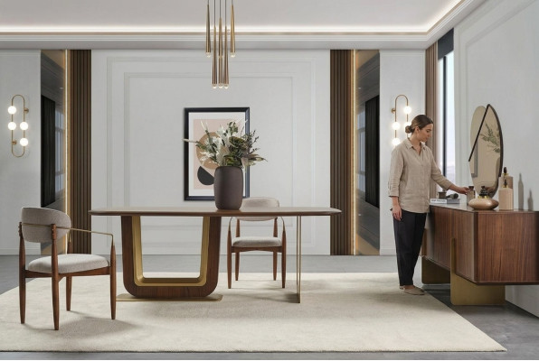 Ensemble de salle à manger Table à manger moderne 4 chaises et buffet avec miroir 7 pièces.