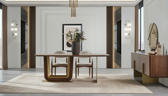 Ensemble de salle à manger Table à manger moderne 4 chaises et buffet avec miroir 7 pièces.