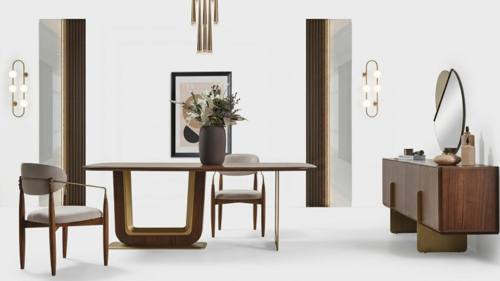 Ensemble de salle à manger Table à manger moderne 4 chaises et buffet avec miroir 7 pièces.