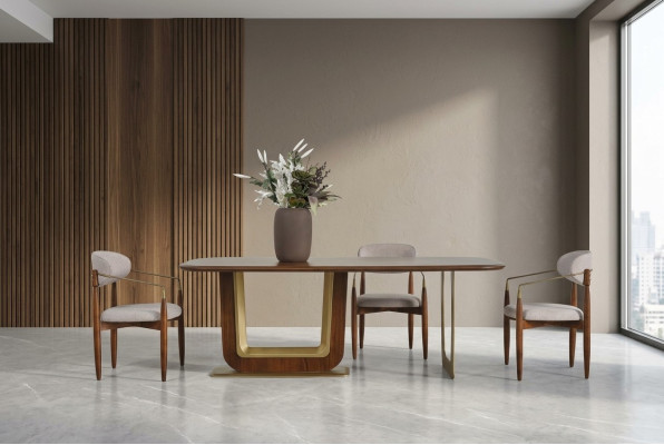 Ensemble de salle à manger moderne Table à manger parfaite et 4x chaises couleur marron 5 pièces.