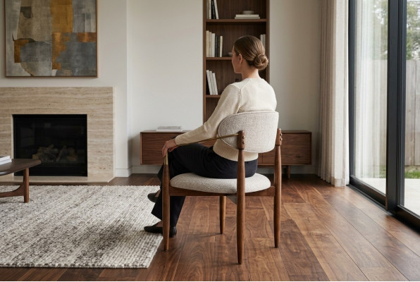 Chaise de cuisine blanche parfaite  Meuble de salle à manger de luxe avec des pieds marron