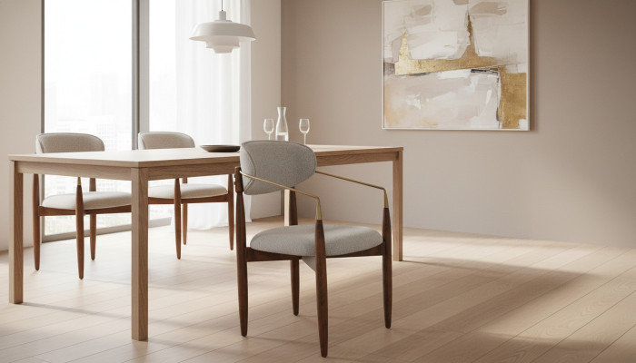 Chaise de cuisine blanche parfaite  Meuble de salle à manger de luxe avec des pieds marron