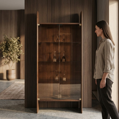 Vitrine Armoire de Luxe Style Bois Marron Verre Nouveaux Armoires Vitrées