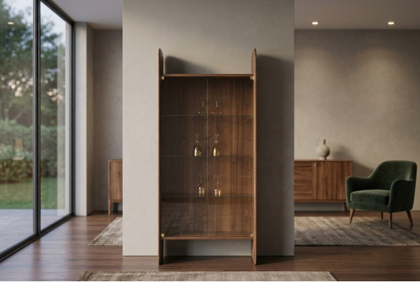 Vitrine Armoire de Luxe Style Bois Marron Verre Nouveaux Armoires Vitrées