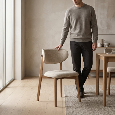 Chic, confortable chaise de salle à manger en beige en bois de qualité exclusif