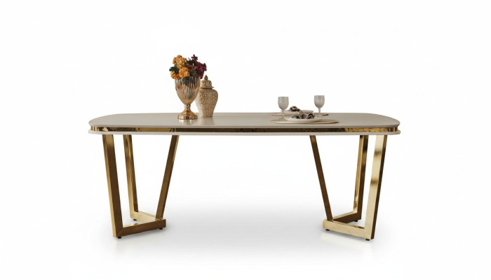 Table à manger Salle à manger Tables à manger en bois de style moderne beige design en acier inoxydable