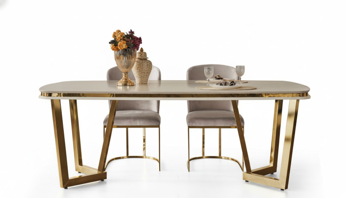 Ensemble de salle à manger moderne composé d'une table à manger et de 4 chaises beige, 5 pièces.