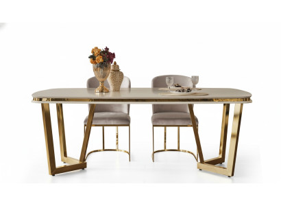 Ensemble de salle à manger moderne composé d'une table à manger et de 4 chaises beige, 5 pièces.