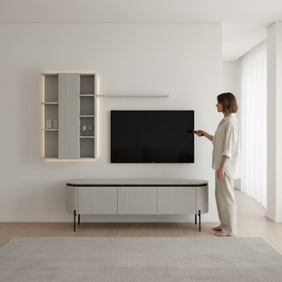 Un ensemble de salon parfait se compose d'un meuble TV et d'un meuble mural 2 pièces.