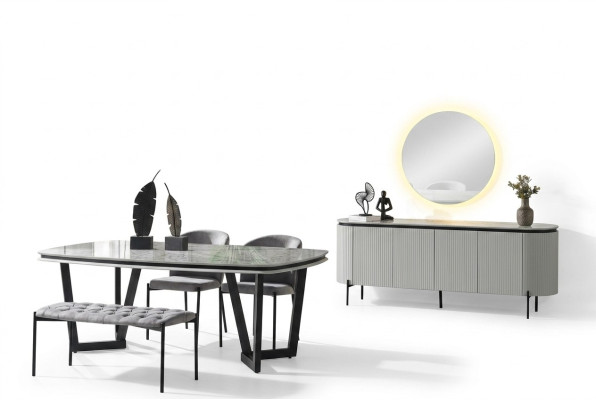 Ensemble de salle à manger moderne Composé d'une table de salle à manger 4 chaises et d'un miroir de buffet