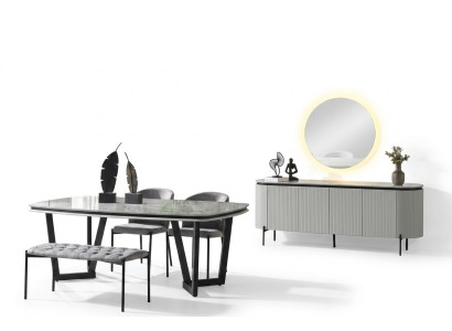 Ensemble de salle à manger moderne Composé d'une table de salle à manger 4 chaises et d'un miroir de buffet