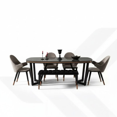 L'ensemble de salle à manger se compose d'une table à manger + 4 chaises de couleur noire 6 pièces.