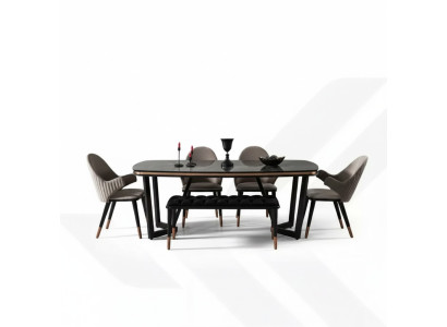 L'ensemble de salle à manger se compose d'une table à manger + 4 chaises de couleur noire 6 pièces.