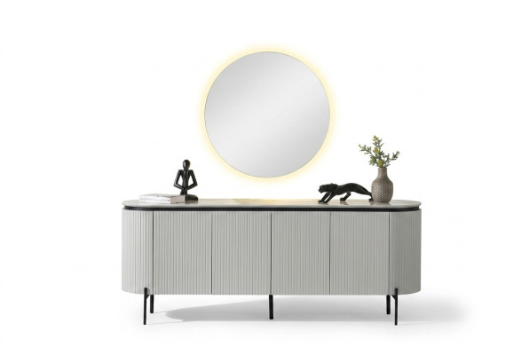 Ensemble de salle à manger élégant composé d'un buffet et d'un miroir de couleur blanche en 2 pièces