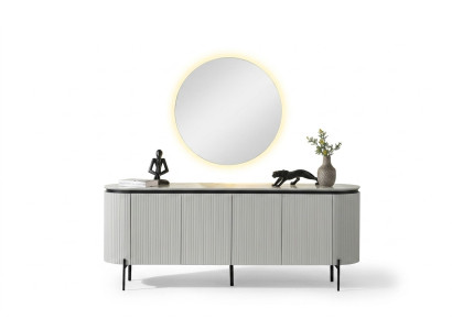 Ensemble de salle à manger élégant composé d'un buffet et d'un miroir de couleur blanche en 2 pièces