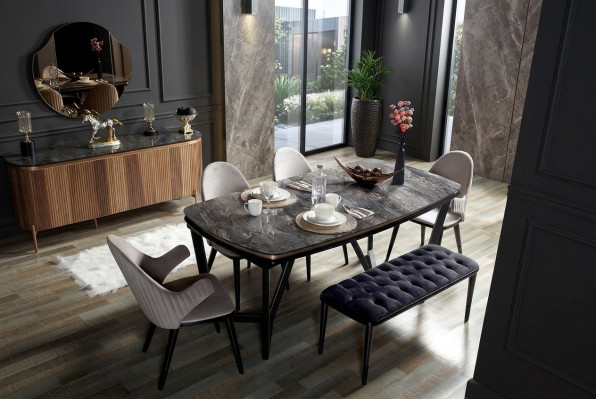 Ensemble de salle à manger de luxe Composé de table à manger et 4x chaises Nouveauté 5 pièces.