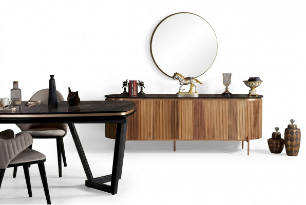 Ensemble de salle à manger élégant composé d'un bahut et d'un miroir novateur en 2 pièces.