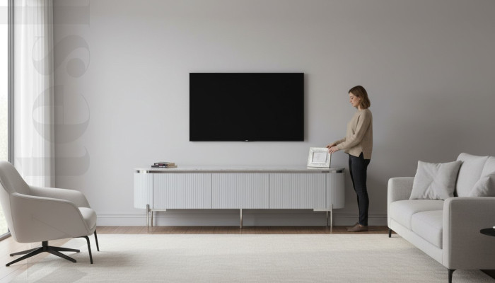 Garde-robe de télévision de luxe en gris.