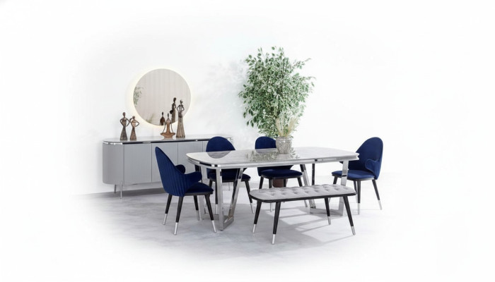 Ensemble de salle à manger composé d'une table à manger 4 chaises miroir bahut tabouret 8 pièces