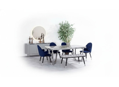 Ensemble de salle à manger composé d'une table à manger 4 chaises miroir bahut tabouret 8 pièces
