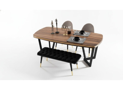 Le jeu de salle à manger se compose d'une table à manger + 4 chaises et d'un tabouret de couleur brune, 6 pièces.