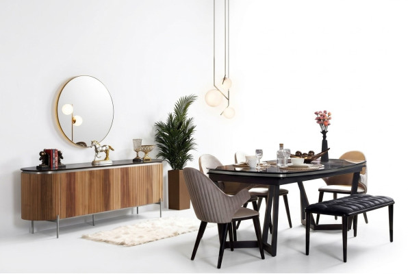Élégant ensemble de salle à manger de 8 pièces Table à manger 4x Chaises Buffet Miroir Tabouret neuf