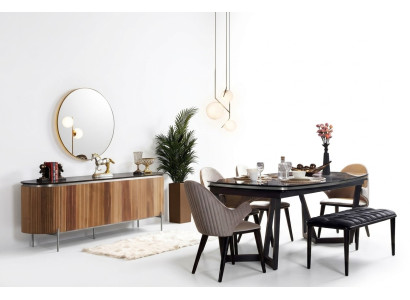 Élégant ensemble de salle à manger de 8 pièces Table à manger 4x Chaises Buffet Miroir Tabouret neuf
