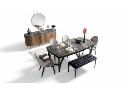 Ensemble de salle à manger élégant composé d'une table à manger, de 4 chaises et de 6 tabourets.