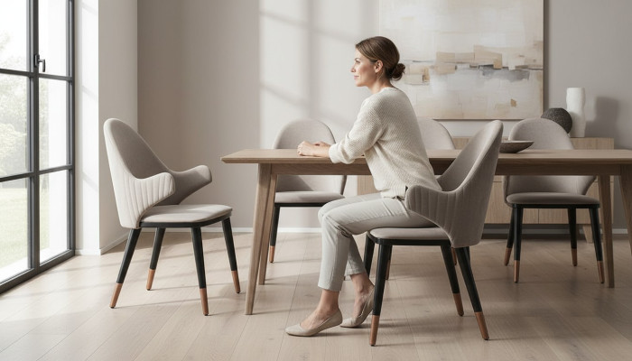 Chaise beige exclusive avec pieds en bois design noir Nouveauté salle à manger