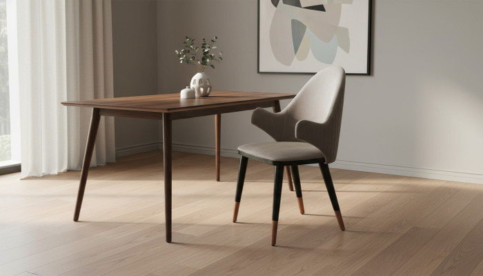 Chaise beige exclusive avec pieds en bois design noir Nouveauté salle à manger
