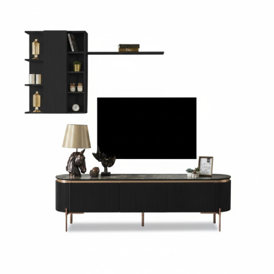 Luxueux ensemble de salon en 2 pièces avec meuble TV bas et armoire murale avec étagère