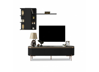 Luxueux ensemble de salon en 2 pièces avec meuble TV bas et armoire murale avec étagère