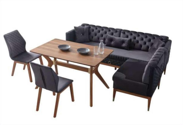 Ensemble de salle à manger noir-marron Chesterfield Banquette d'angle Table à manger designer