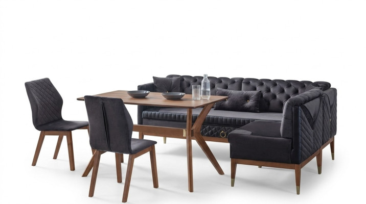 Ensemble de salle à manger noir-marron Chesterfield Banquette d'angle Table à manger designer