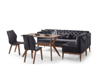 Ensemble de salle à manger noir-marron Chesterfield Banquette d'angle Table à manger designer
