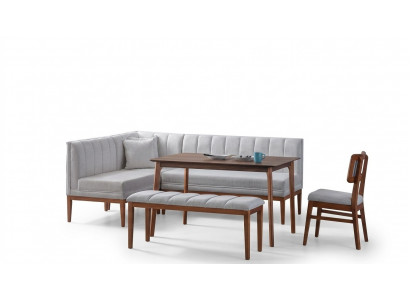 Blanc - Brun Salle à manger Suite Table en bois élégante Banquette d'angle rembourrée nouveau