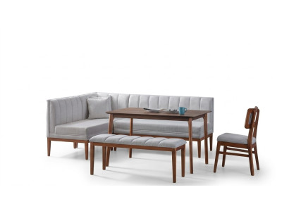 Blanc - Brun Salle à manger Suite Table en bois élégante Banquette d'angle rembourrée nouveau