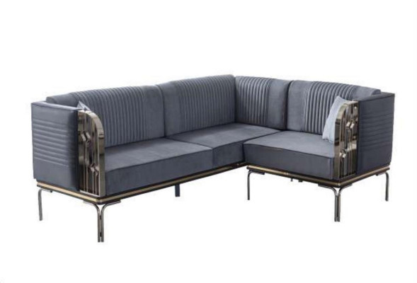 Ensemble de salle à manger exclusif en gris, table de luxe en acier inoxydable 2x chaises textiles