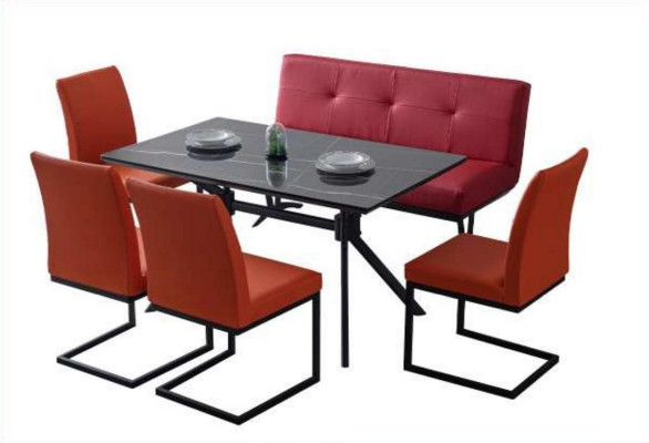 Meubles de salle à manger modernes Table à manger noire Chaises en cuir synthétique Tabouret de luxe
