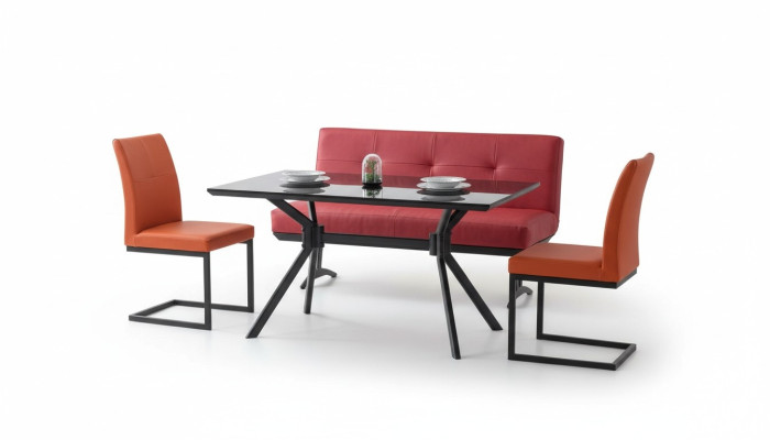 Meubles de salle à manger modernes Table à manger noire Chaises en cuir synthétique Tabouret de luxe