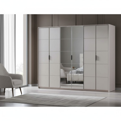 Garde-robe grise, garde-robe de chambre à 6 portes avec armoires en verre de luxe