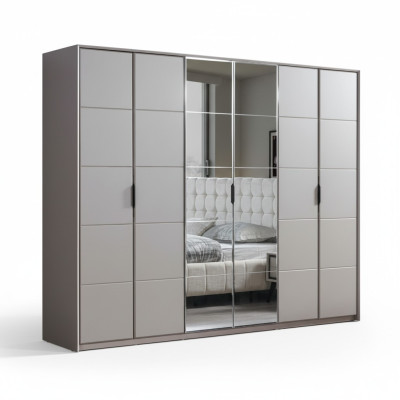 Garde-robe grise, garde-robe de chambre à 6 portes avec armoires en verre de luxe