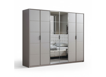 Garde-robe grise, garde-robe de chambre à 6 portes avec armoires en verre de luxe