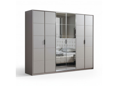 Garde-robe grise, garde-robe de chambre à 6 portes avec armoires en verre de luxe