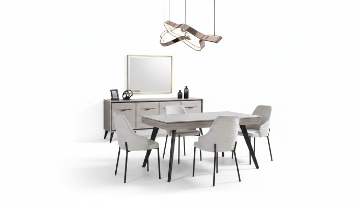 Salle à manger moderne Mobilier en bois Buffet de luxe Miroir Table à manger 6x Chaises