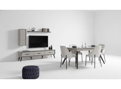 Ensemble de salle à manger moderne blanc: buffet bas, 6 chaises, table à manger, étagère 10 pièces